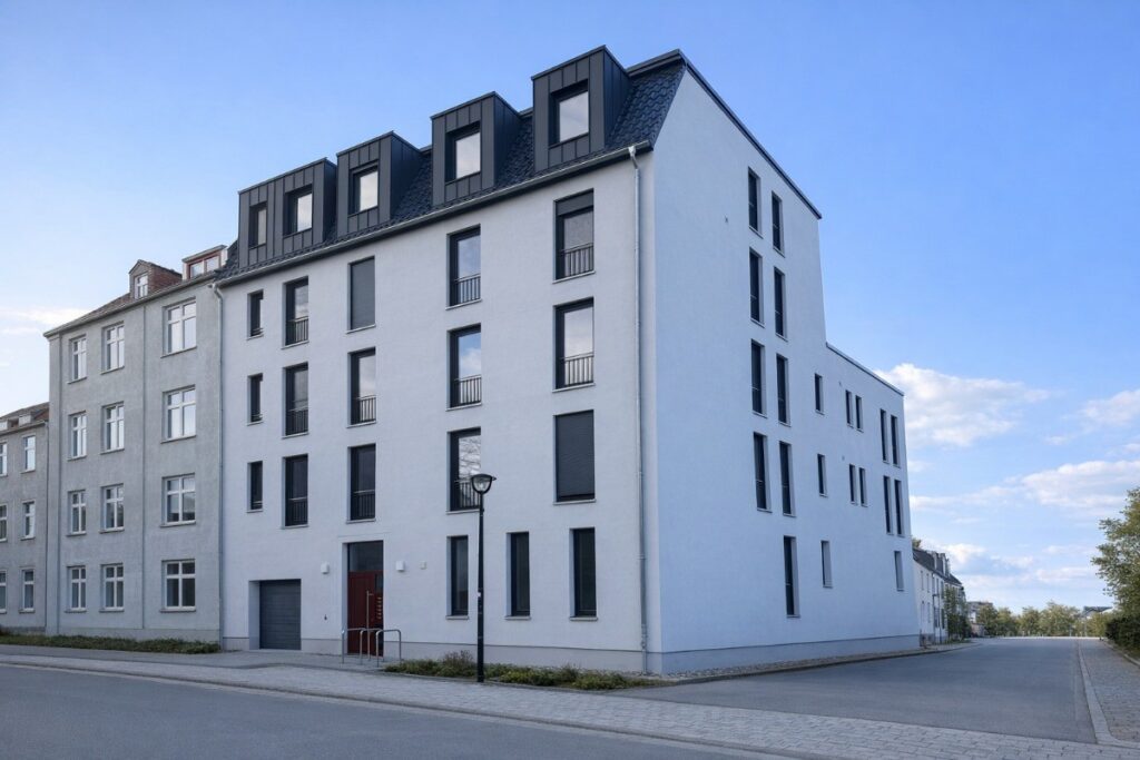 Straßenseitige Ansicht des modernen Wohnhauses