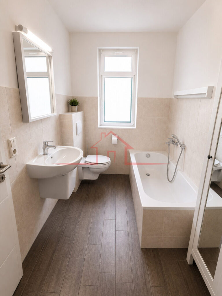 Modernes Tageslichtbad mit Wanne und Dusche