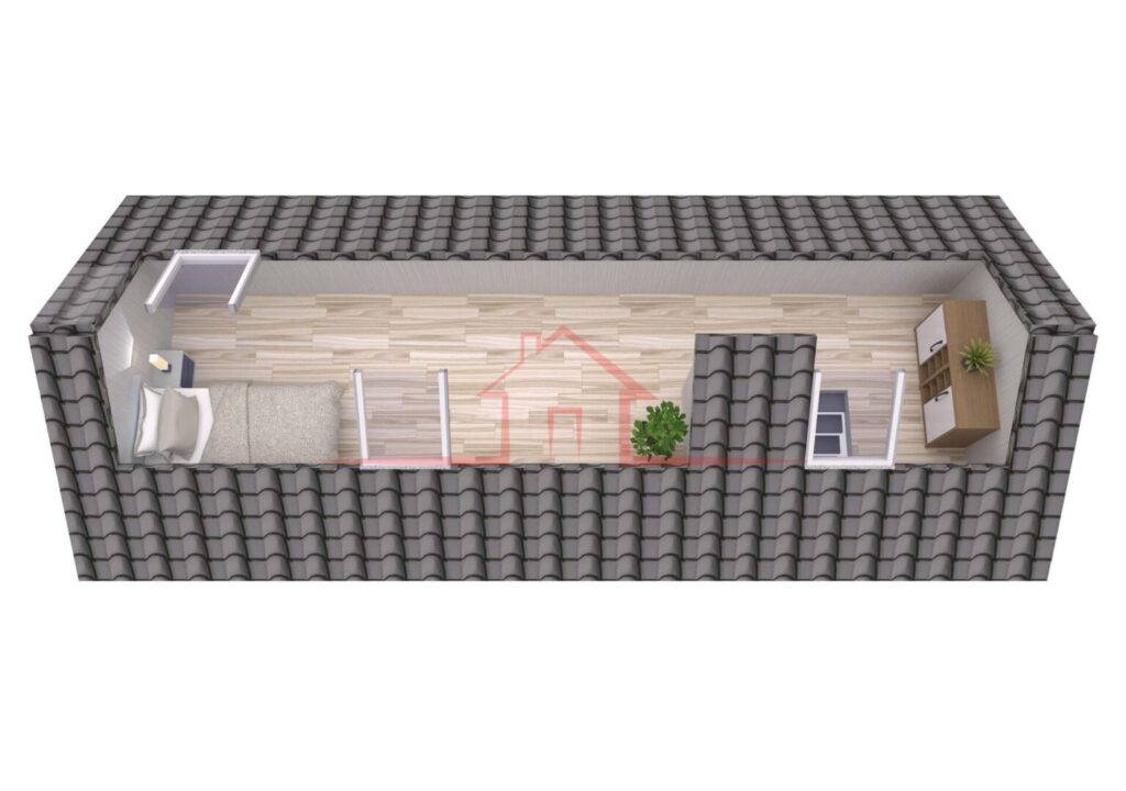 Visualisierung des Studiozimmers im Spitzboden